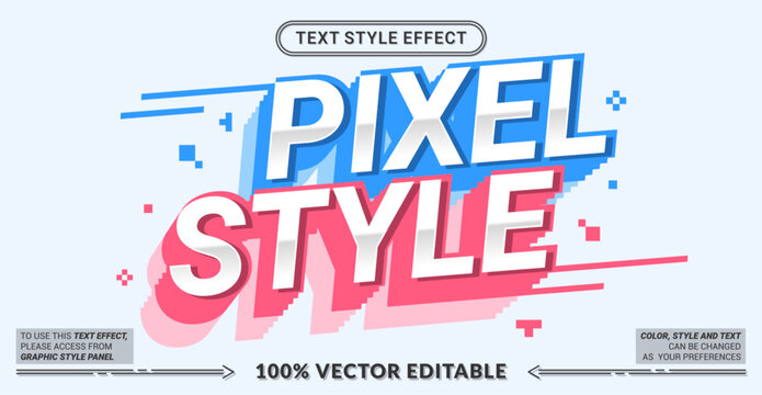Pixel Style 3D editable text effect vector template for retro gaming, 8-bit posters, and digital banners. Fully customizable graphic style.
