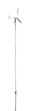A modern wind turbine isolated on a transparent background.