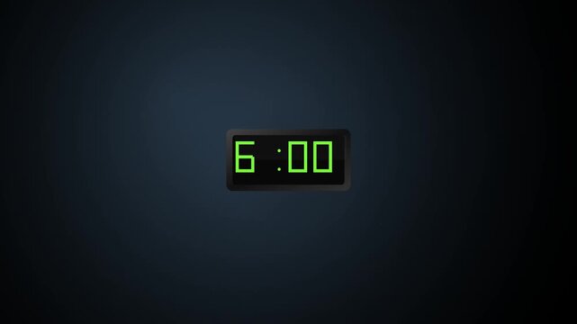 Digital clock displaying 6:00 in darkness