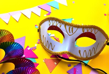 carnival vask between confetti - mardi gras banner - carnival venice - masquerade  © Adriana