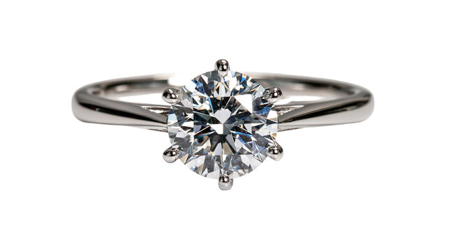 Round brilliant cut diamond engagement ring with six prong platinum setting