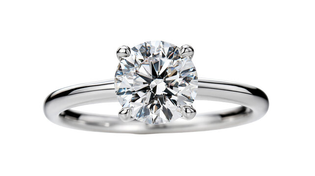 Round brilliant cut diamond solitaire engagement ring in polished platinum band