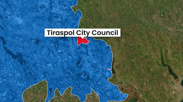 Animated Map Zoom Highlighting Moldova and Tiraspol City Council Footage
