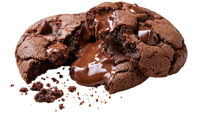 Broken double chocolate chip cookie with molten gooey center
