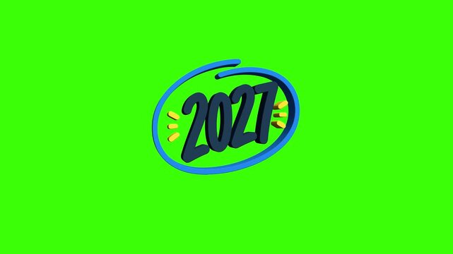 3D Logo 2027 with Blue Circle on Green Screen Background