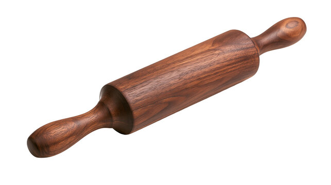 Polished dark brown wooden rolling pin for baking and pastry preparation