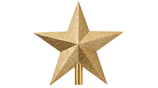 Sparkling gold glitter five pointed star tree topper with cylindrical base