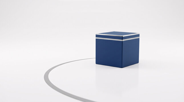 Cube bleu minimaliste sur fond blanc