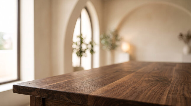 Plateau de table en bois vide dans un int&eacute;rieur minimaliste