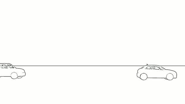 Three cars lined up on a plain white background, minimalist illustration