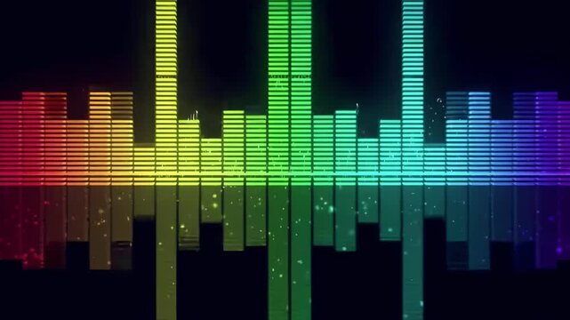 Colorful equalizer bars in a digital style, front view. Perfect for a music video backdrop. Live desktop wallpaper.
