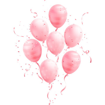 Pink Balloon Cluster Birthday Celebration Illustration with Glossy Gradients and Curling Ribbons