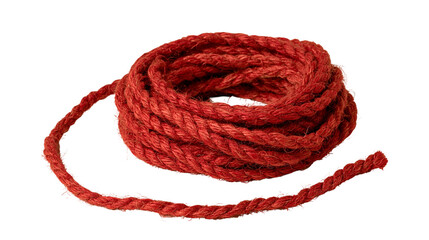 Coiled red jute twine rope with textured fiber strands © Isadora