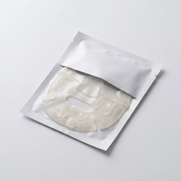 Hydrating sheet face mask for skincare routine and cosmetic product background for beauty packaging design