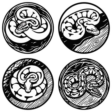 Albino morph ball python snake with vivid yellow and white scales in a coiled position, professional vector illustration of an exotic pet reptile for nature and animal designs.