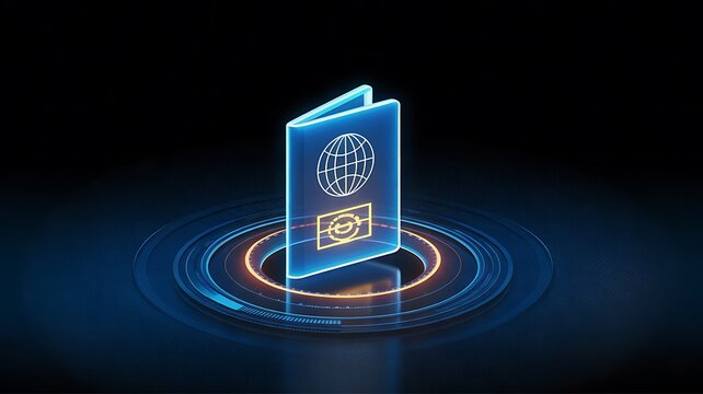 Glowing passport with travel document symbol for international travel and identity