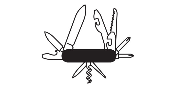 Black and white icon of a multitool pocket knife