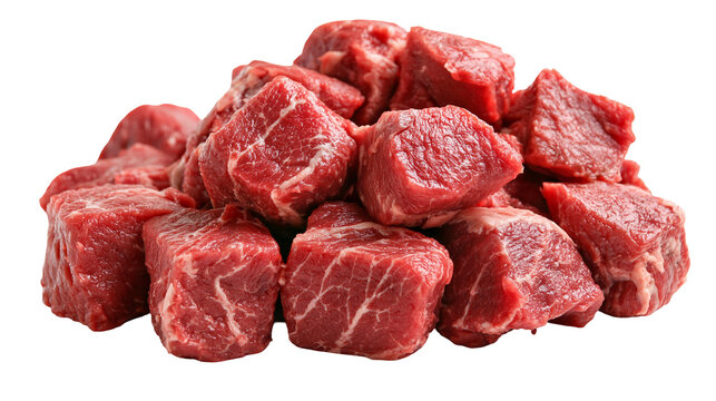 Fresh raw beef meat cubes cut into small pieces