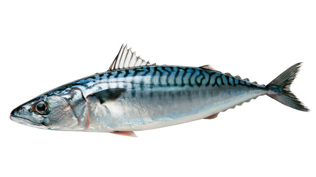 Fresh Atlantic mackerel fish with iridescent blue and silver striped skin