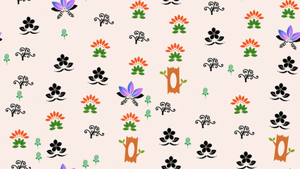 Seamless pattern of stylized floral and tree motifs © wiwindwiastuti