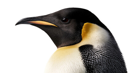 Close up profile portrait of an emperor penguin head with yellow neck patch © Lyra