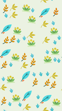 Stylized autumn leaves, flowers and bees seamless pattern