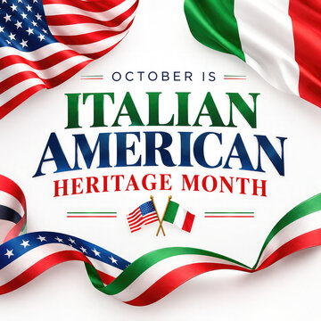 Italian American Heritage Month &ndash; October Cultural Celebration Banner with USA and Italy Flag Ribbons