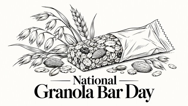 Hand drawn illustration of a granola bar with oats and nuts for National Granola Bar Day.