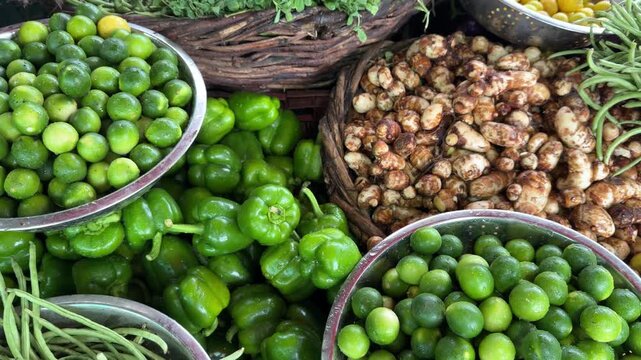 Indian fresh vegetables for sale at the farmer's market 4k video footage