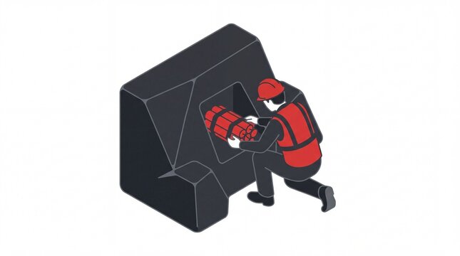 Mount rushmore construction with dynamite and mining worker vektor