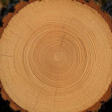 Cross section of a felled tree trunk with growth rings
