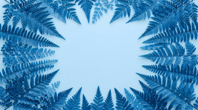 Frosty winter scene with ice crystals forming a natural frame against a blue sky