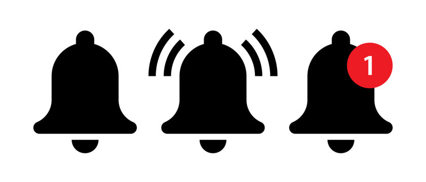 Notification bell icon with sound waves and new message number.