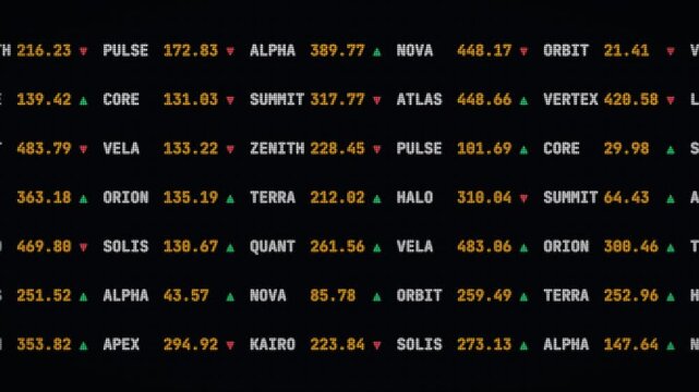 Digital market ticker board with price changes