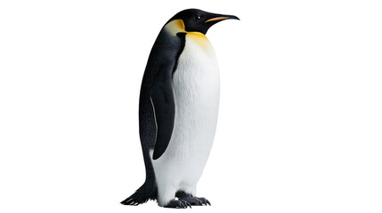 Fototapeta premium Emperor penguin standing upright with black and white feathers and yellow neck