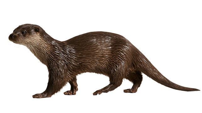 Full body side view of a brown Eurasian otter standing on all fours