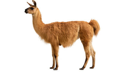 Full body side view of a standing brown llama with thick shaggy fur © Peregrine