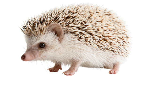 Small African pygmy hedgehog with brown and white spiky quills