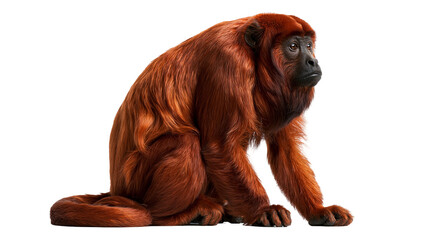 Red howler monkey with thick vibrant fur and dark facial features © Peregrine