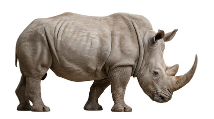 Large adult white rhinoceros standing in profile with thick grey wrinkled skin © Peregrine