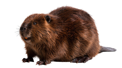 Brown North American beaver with thick fur and visible orange incisor teeth © Peregrine