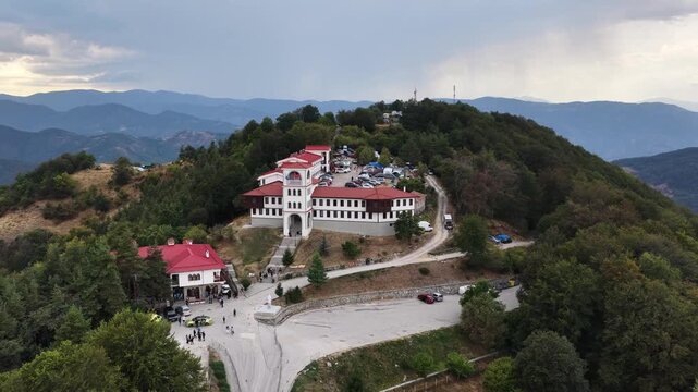 Aerial view of Holy Trinity Monastery at Krastova Gora in the Rhodope Mountains, Bulgaria
