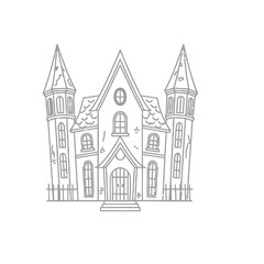 Obraz premium Line art of a haunted house with towers and a fence