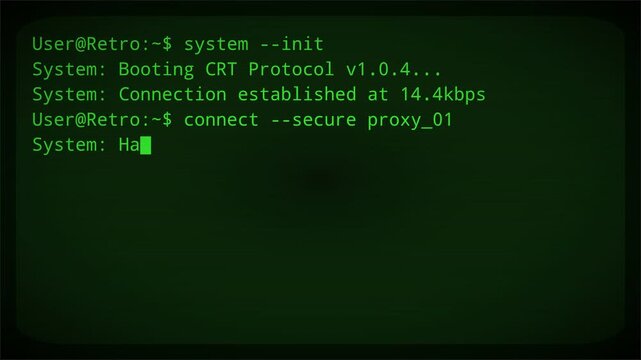 Retro Computer Terminal Command Line Interface Green Text CRT Monitor Screen