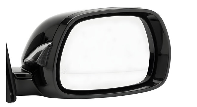 Glossy Black Side Rearview Vehicle Mirror Isolated on a Transparent Background for Automotive Design Projects