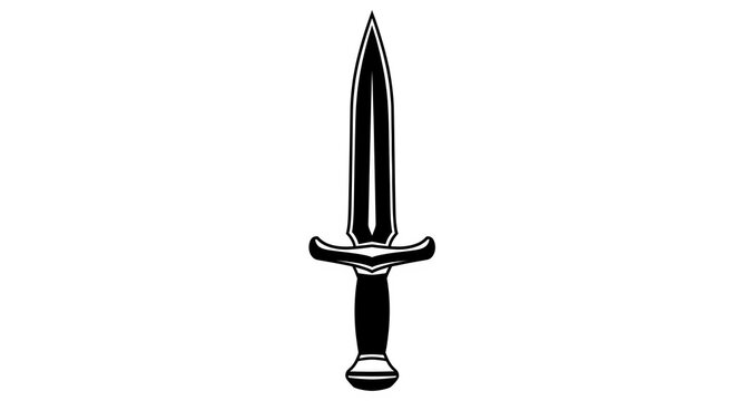 Stylized black and white dagger vector illustration isolated on a clean transparent background for tactical design elements
