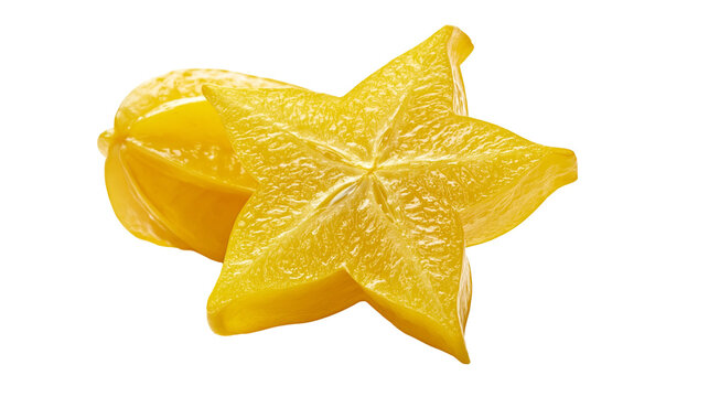 Fresh ripe yellow starfruit whole and sliced cross section