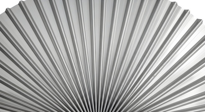 Abstract silver fan structure with metallic lines on a transparent background for modern architectural design and industrial surface texture