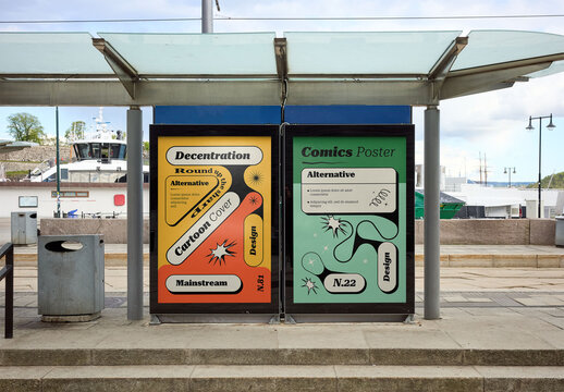 Mockup Of Two Customizable Advertising Posters At Bus Stop