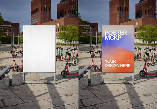 Mockup Of Customizable Outdoor Poster Stand In Oslo City Square
